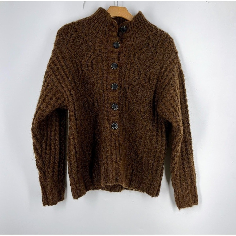 American Eagle Cable‎ Knit Mock Neck Button Cardigan Sweater Womens  Size XS NWT